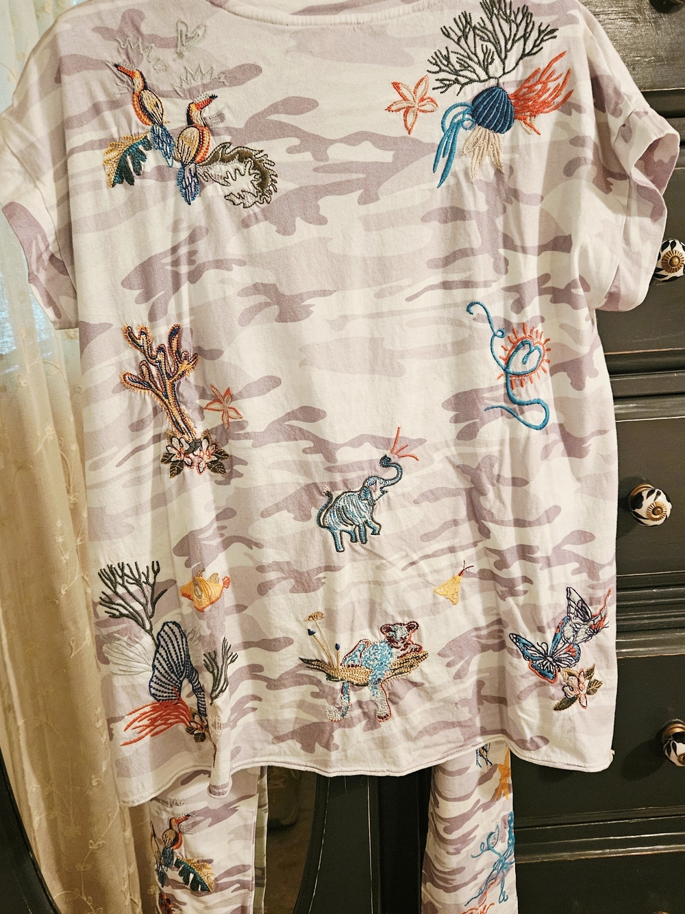 "JOHNNY WAS" Camo Embroidered Top With Matching Pants - Picture 2 of 16
